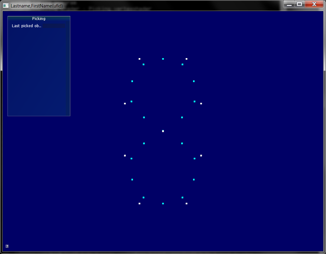 Computer graphics window illustrating B-spline subdivision. The original control points are white and the refined control points are cyan on a dark blue background.