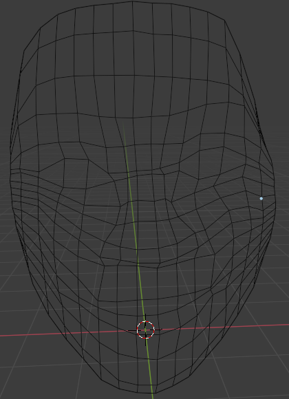 Wireframe view of a low-polygon human face mesh.