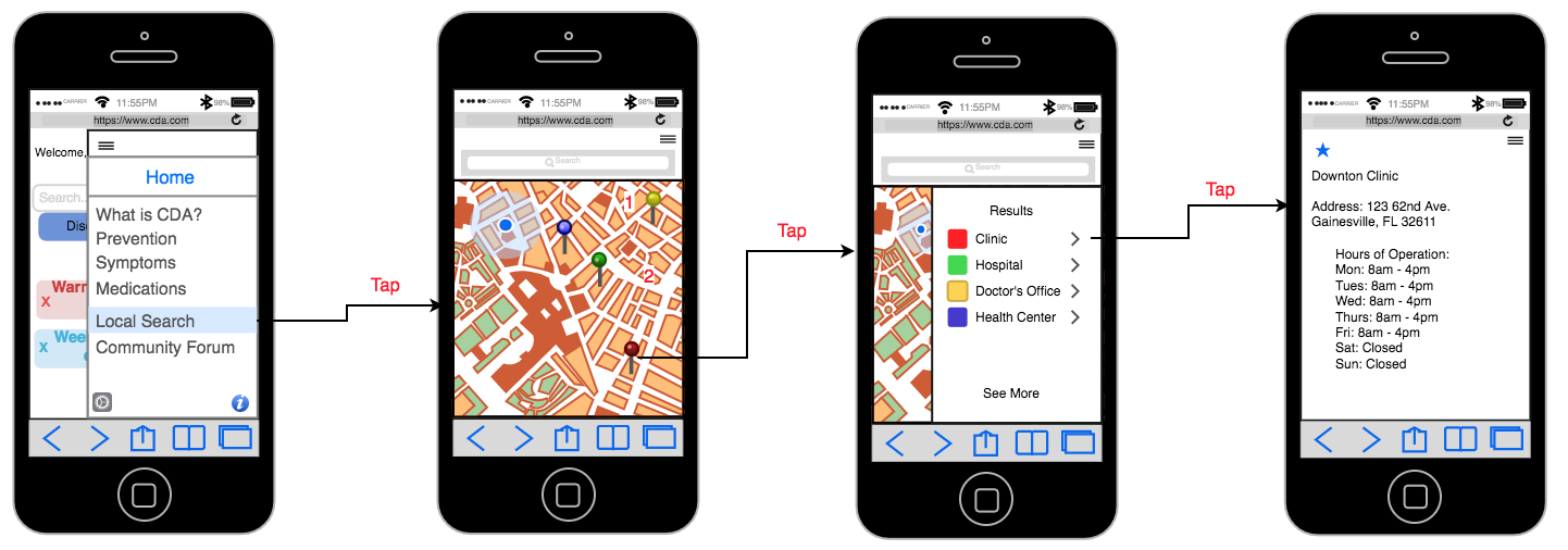 Wireframes for Cellphone local search
