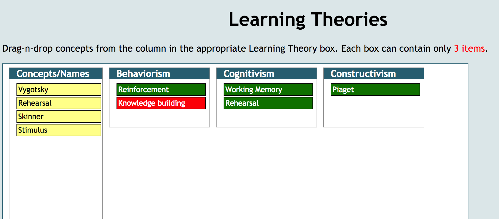 The original drag & drop assessment that needed to be edited.