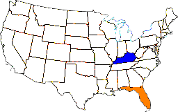 A map of the USA with KY and FL highlighted