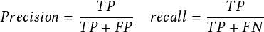                                                                                          Precision =---TP---  recall = --TP----
                                                                                                   T P   FP           TP   FN
